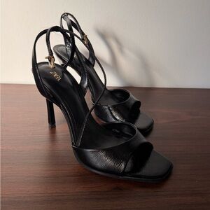 Zara Black Leather Open-Toe Stiletto Sandals